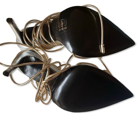 BLACK SUEDE STUDIO Talia Heels shoes Sandals Silver Gold ankle tie Revolve 8.5 - Picture 6 of 15